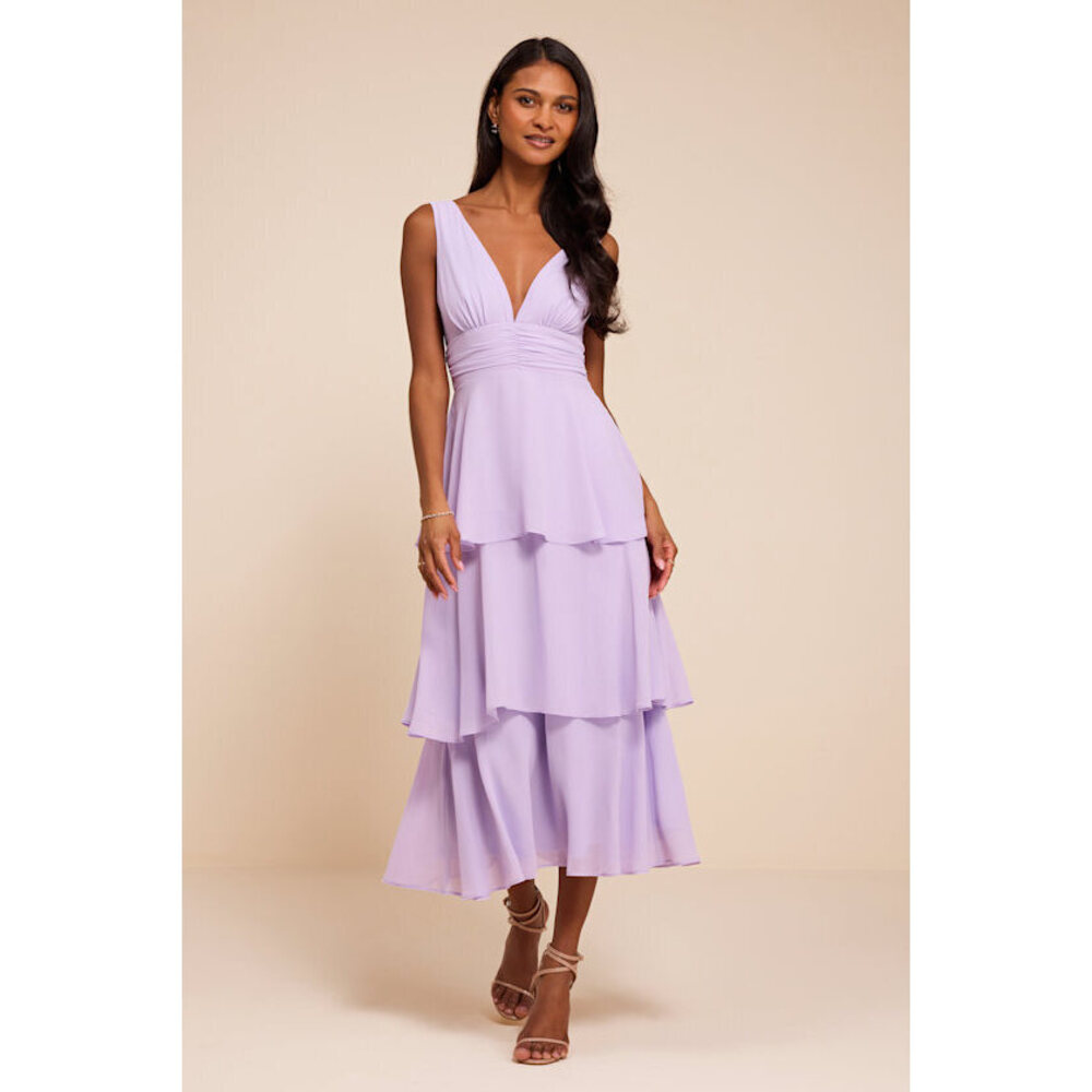 Lulus Celebration Time Lavender Sleeveless Tiered Midi Dress Purple - Size L